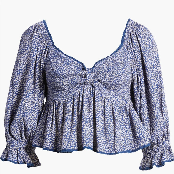 Free People Brittnee Print Smocked Back Peplum Top Size L - Picture 6 of 13